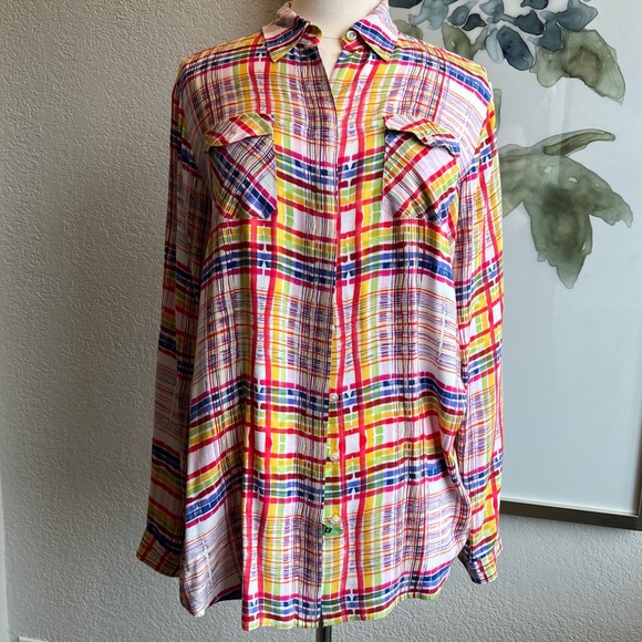 CAbi Cirque Bright Pastel Plaid Button Up Shirt - Picture 5 of 5